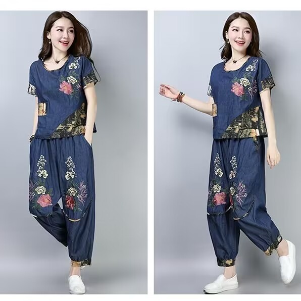 New Ethnic Fashion - بدلة نسائية بتصميم عرقي مقاس كبير،